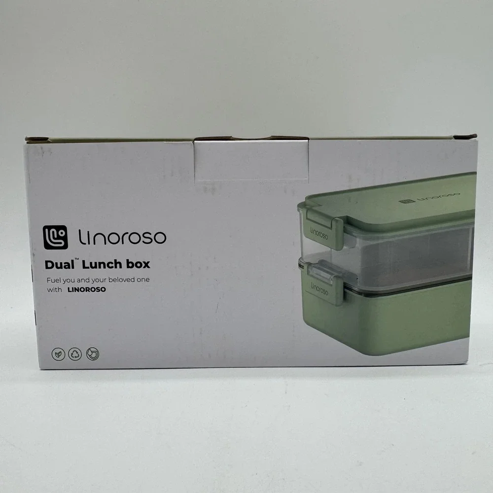 Linoroso Dual Lunch Box Pale Mint Stackable Leakproof Bento Box Utensils